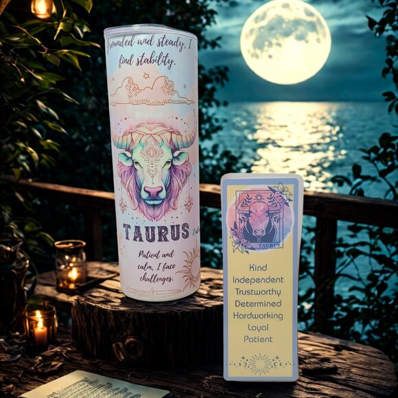 Taurus Zodiac 20 oz Tumbler & Bookmark Gift Bundle - Picture 1 of 10